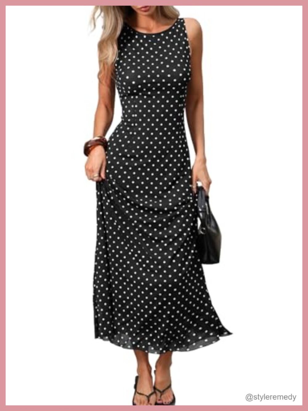 Women's Polka Dot Mesh Maxi Tank Dress Fitted Elegant Long Dress